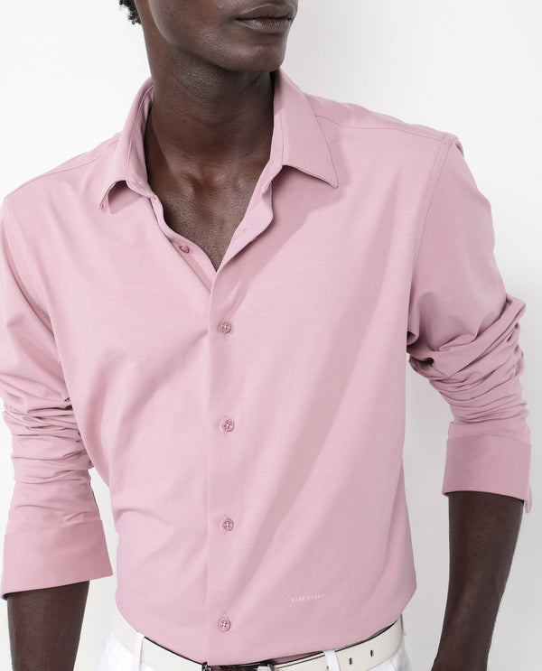Rare Rabbit Men's Flyknit Dusky Pink Cotton Polyester Fabric Full Sleeves Knitted Solid Shirt