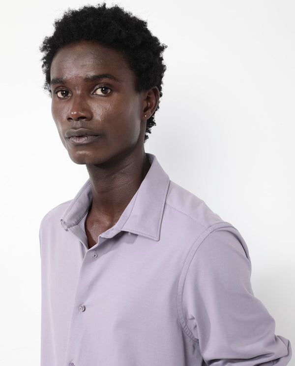 Rare Rabbit Men's Flyknit Dusky Purple Cotton Polyester Fabric Full Sleeves Knitted Solid Shirt