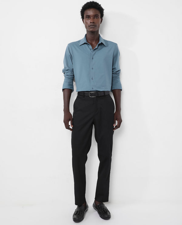 Rare Rabbit Men's Flyknit Dusky Teal Cotton Polyester Fabric Full Sleeves Knitted Solid Shirt