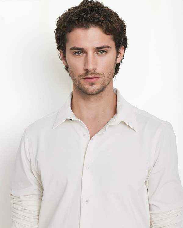 Rare Rabbit Men's Flyknit Off White Cotton Polyester Fabric Full Sleeves Knitted Solid Shirt