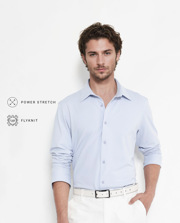 Rare Rabbit Men's Flyknit Pastel Blue Cotton Polyester Fabric Full Sleeves Knitted Solid Shirt