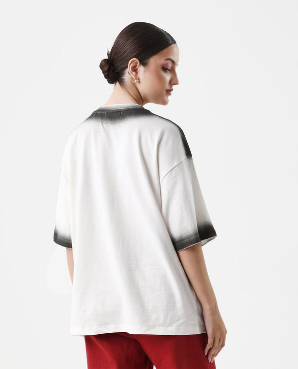 Rareism Women Foakoe Off White Pull On Closure Cotton Fabric Oversized Fit Regular Length Graphic Print T-Shirt