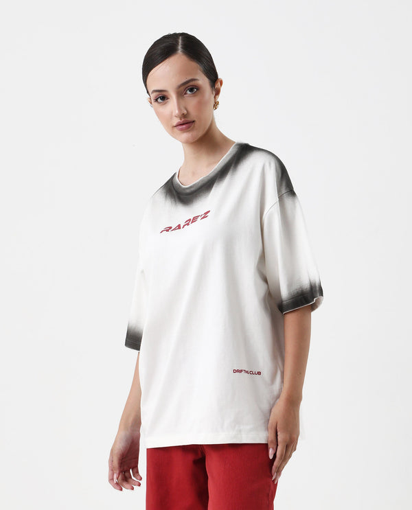 Rareism Women Foakoe Off White Pull On Closure Cotton Fabric Oversized Fit Regular Length Graphic Print T-Shirt