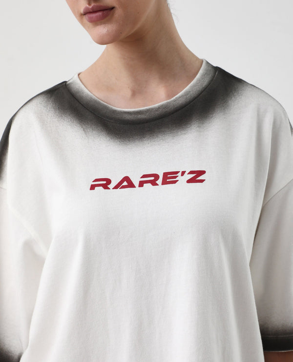 Rareism Women Foakoe Off White Pull On Closure Cotton Fabric Oversized Fit Regular Length Graphic Print T-Shirt