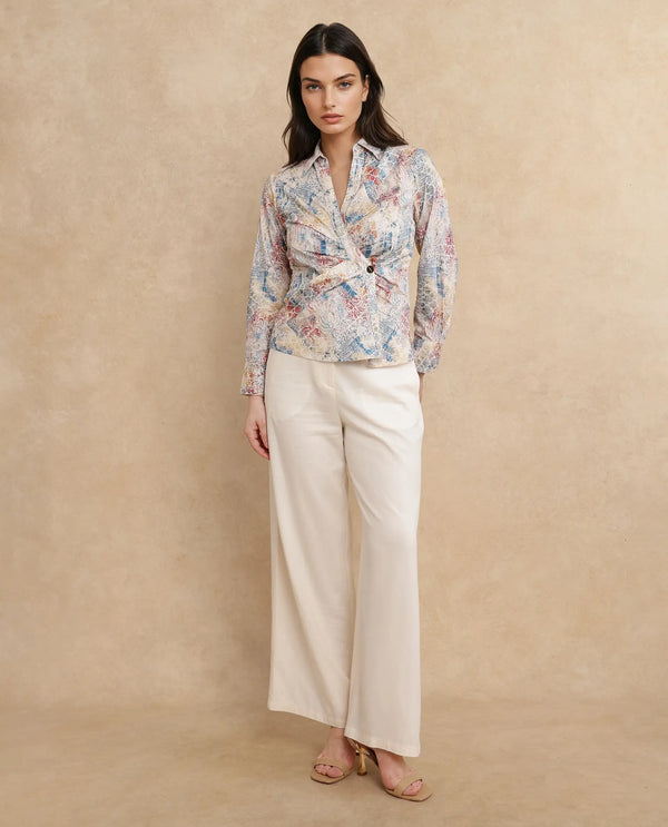 Rareism Women Foggia Light Multi Johnny Collar Button Closure Regular Fit Printed Top
