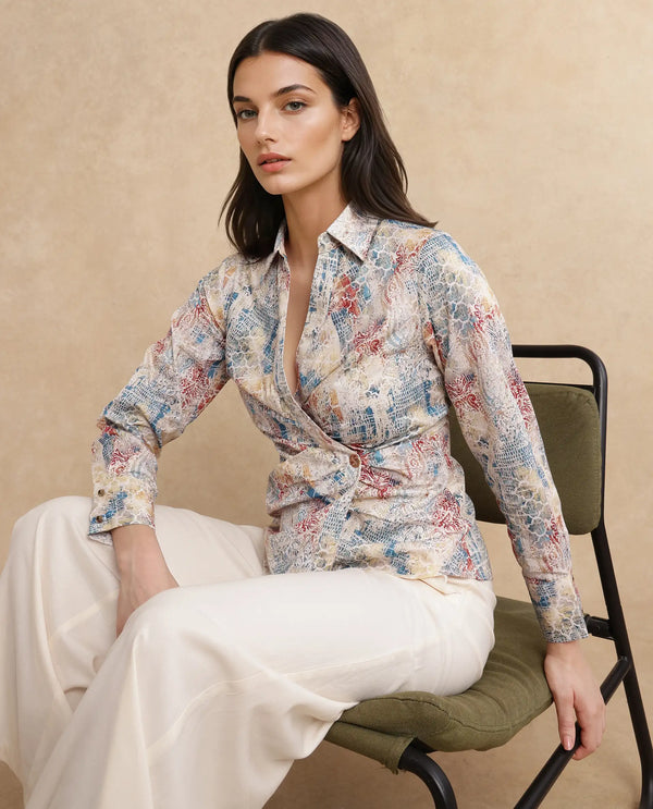 Rareism Women Foggia Light Multi Johnny Collar Button Closure Regular Fit Printed Top