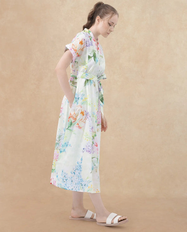 Rareism Womens Fona Multi V Neck Floral Maxi Print Dress