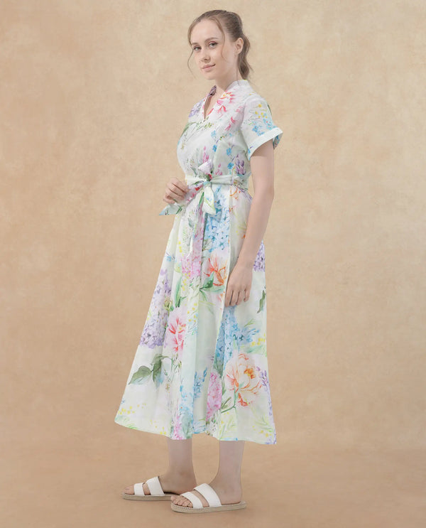 Rareism Womens Fona Multi V Neck Floral Maxi Print Dress