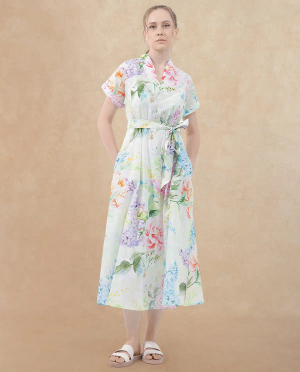 Rareism Womens Fona Multi V Neck Floral Maxi Print Dress