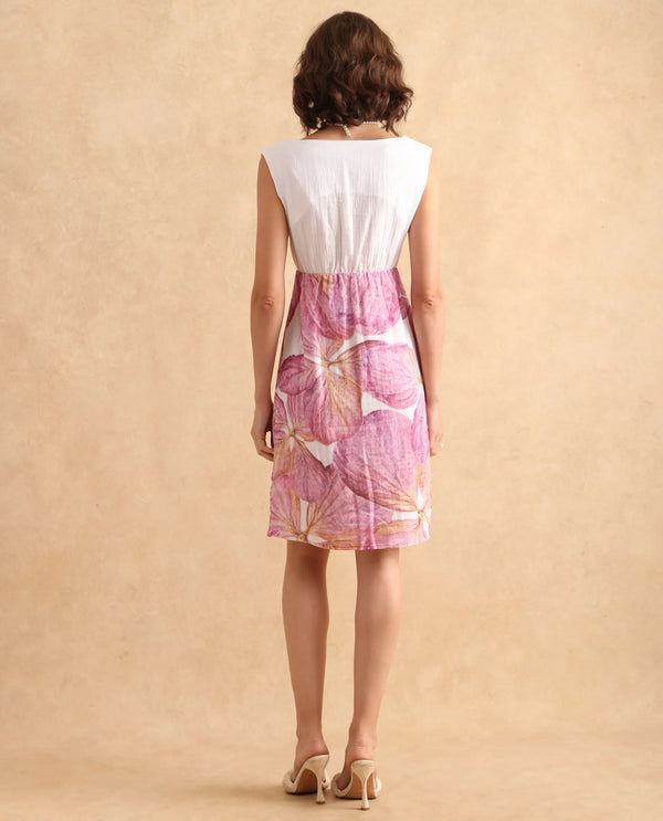 Rareism Women Fopik Light Multi Sleeveless Round Neck Fit And Flare Knee Length Floral Print Dress