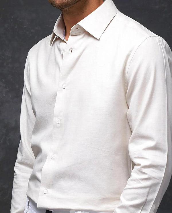 Rare Rabbit Men Forde Off White Cotton Melange Fabric Full Sleeve Regular Fit Solid Shirt
