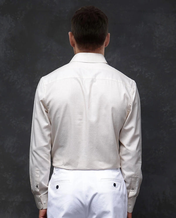 Rare Rabbit Men Forde Off White Cotton Melange Fabric Full Sleeve Regular Fit Solid Shirt