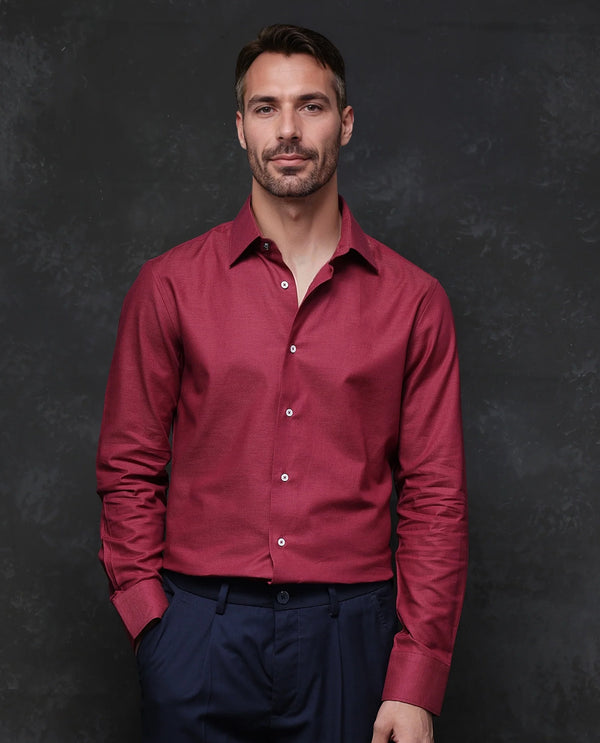 Rare Rabbit Men Forde Red Cotton Melange Fabric Full Sleeve Regular Fit Solid Shirt
