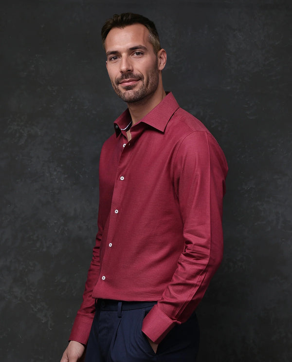 Rare Rabbit Men Forde Red Cotton Melange Fabric Full Sleeve Regular Fit Solid Shirt