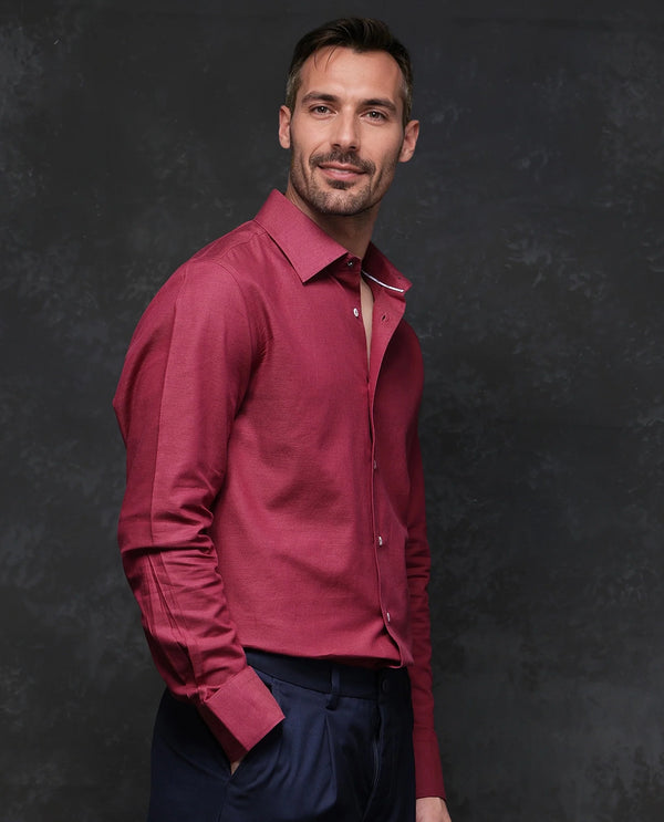 Rare Rabbit Men Forde Red Cotton Melange Fabric Full Sleeve Regular Fit Solid Shirt