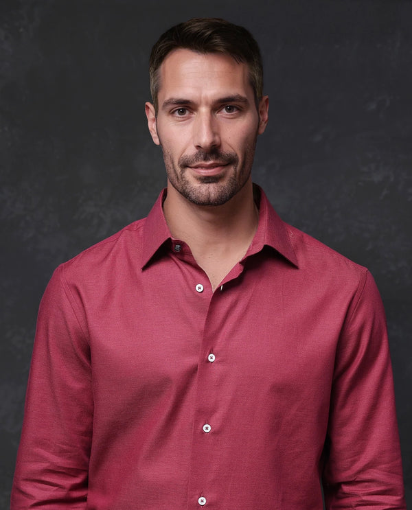 Rare Rabbit Men Forde Red Cotton Melange Fabric Full Sleeve Regular Fit Solid Shirt