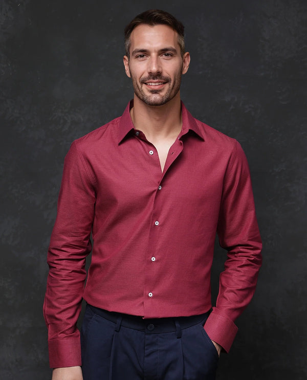 Rare Rabbit Men Forde Red Cotton Melange Fabric Full Sleeve Regular Fit Solid Shirt