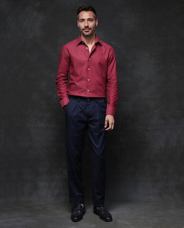 Rare Rabbit Men Forde Red Cotton Melange Fabric Full Sleeve Regular Fit Solid Shirt