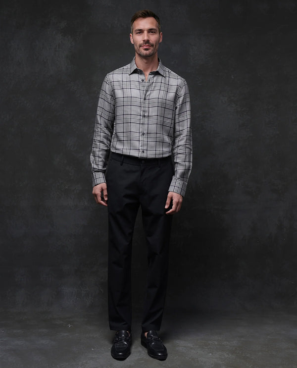 Rare Rabbit Men Fredo-2 Grey Tencel Fabric Full Sleeve Regular Fit Premium Check Print Shirt
