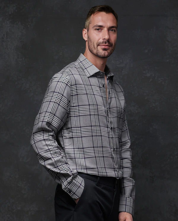 Rare Rabbit Men Fredo-2 Grey Tencel Fabric Full Sleeve Regular Fit Premium Check Print Shirt