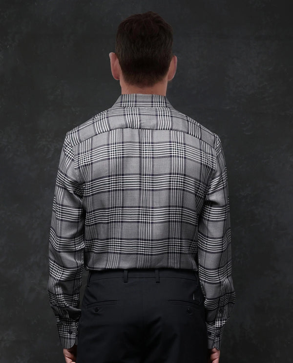 Rare Rabbit Men Fredo-2 Grey Tencel Fabric Full Sleeve Regular Fit Premium Check Print Shirt