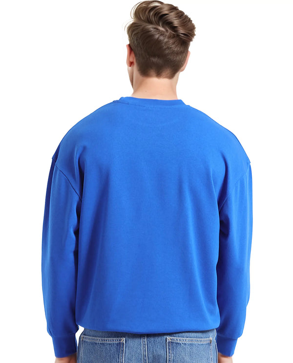 Rare Rabbit Men's Frejus Blue Cotton Blend Fabric Full Sleeve Crew Neck Printed Sweatshirt