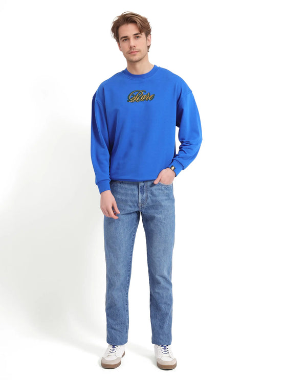 Rare Rabbit Men's Frejus Blue Cotton Blend Fabric Full Sleeve Crew Neck Printed Sweatshirt