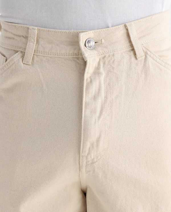 Rare Rabbit Men's Freks Beige Cotton Fabric Button And Zip Closure Baggy Fit Plain Jeans