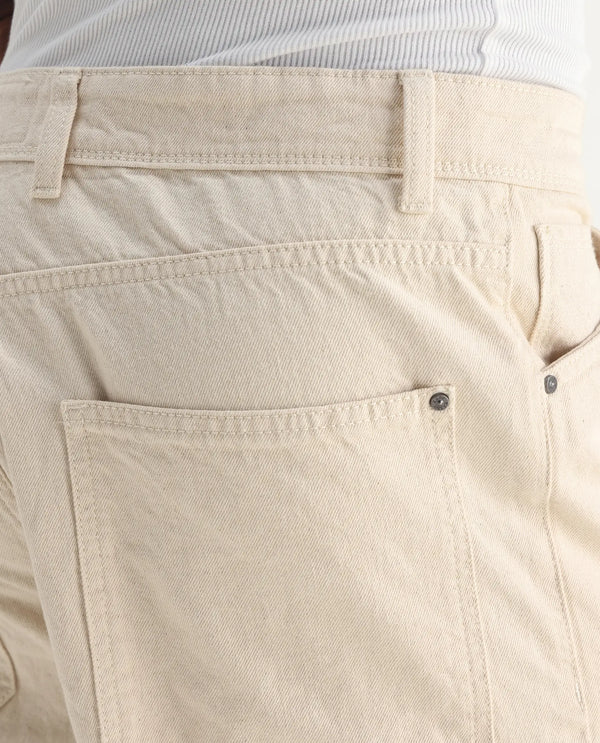 Rare Rabbit Men's Freks Beige Cotton Fabric Button And Zip Closure Baggy Fit Plain Jeans