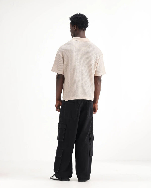 Rare Rabbit Men's Freks Black Cotton Fabric Button And Zip Closure Baggy Fit Plain Jeans
