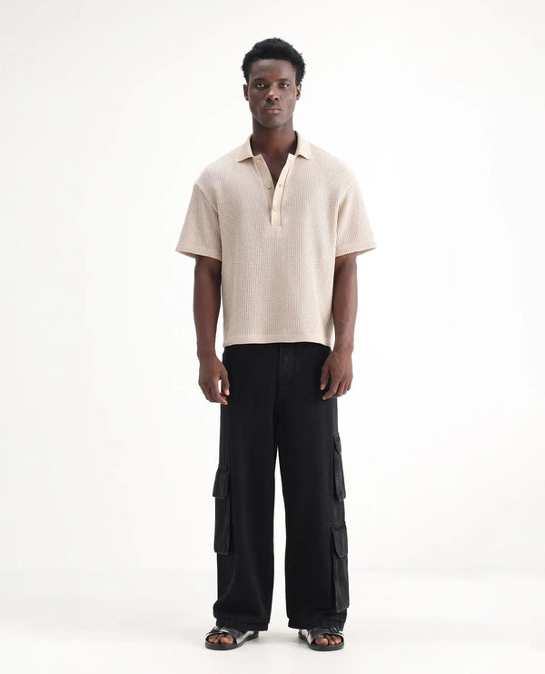 Rare Rabbit Men's Freks Black Cotton Fabric Button And Zip Closure Baggy Fit Plain Jeans
