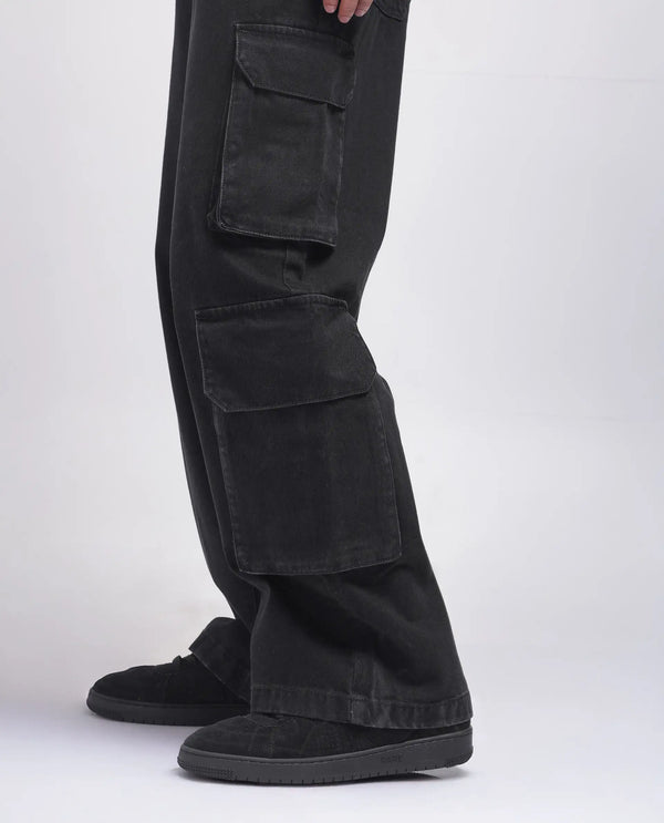 Rare Rabbit Men's Freks Black Cotton Fabric Button And Zip Closure Baggy Fit Plain Jeans