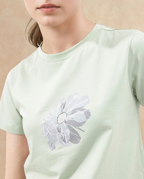Rareism Women Fringe Pastel Green Cotton Elastane Fabric Crew Neck Knit Solid T-Shirt