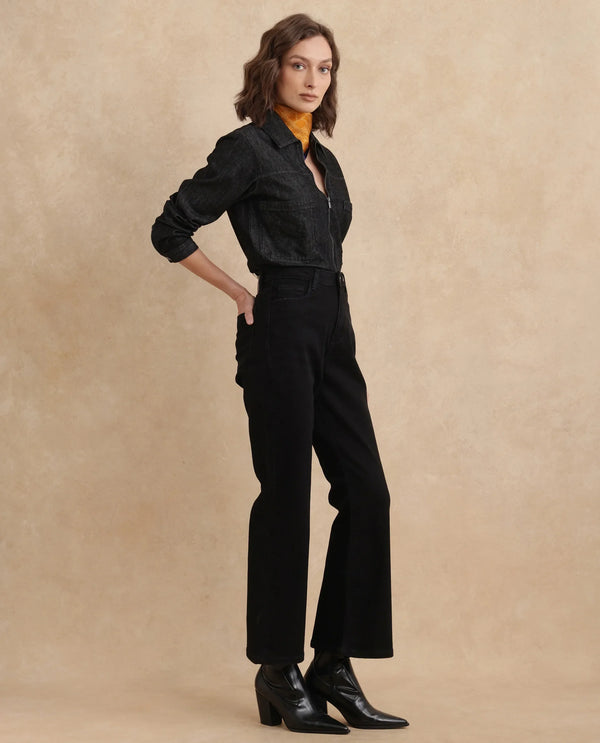 Rareism Women Frita Black Cotton Polyester Fabric Plain Jeans