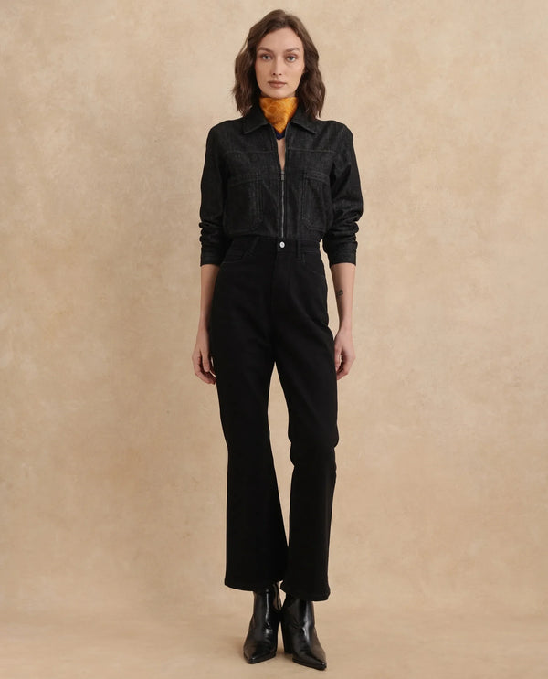 Rareism Women Frita Black Cotton Polyester Fabric Plain Jeans