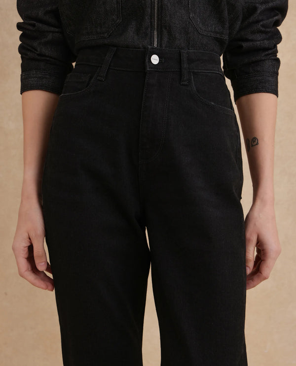 Rareism Women Frita Black Cotton Polyester Fabric Plain Jeans