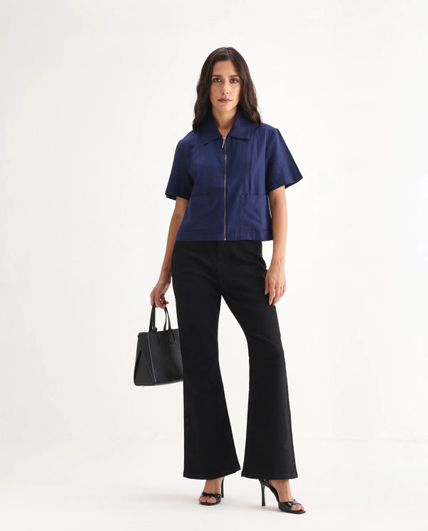 Rareism Women Frita Black Cotton Polyester Fabric Plain Jeans