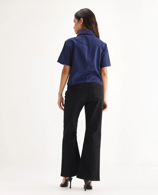 Rareism Women Frita Black Cotton Polyester Fabric Plain Jeans