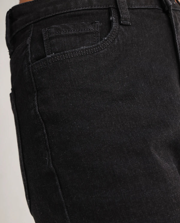 Rareism Women Frita Black Cotton Polyester Fabric Plain Jeans