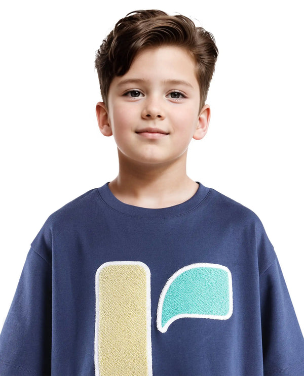 Rare Ones Kids Frodo Navy Cotton Poly Short Sleeve Crew Neck Towel Embroidery T-Shirt