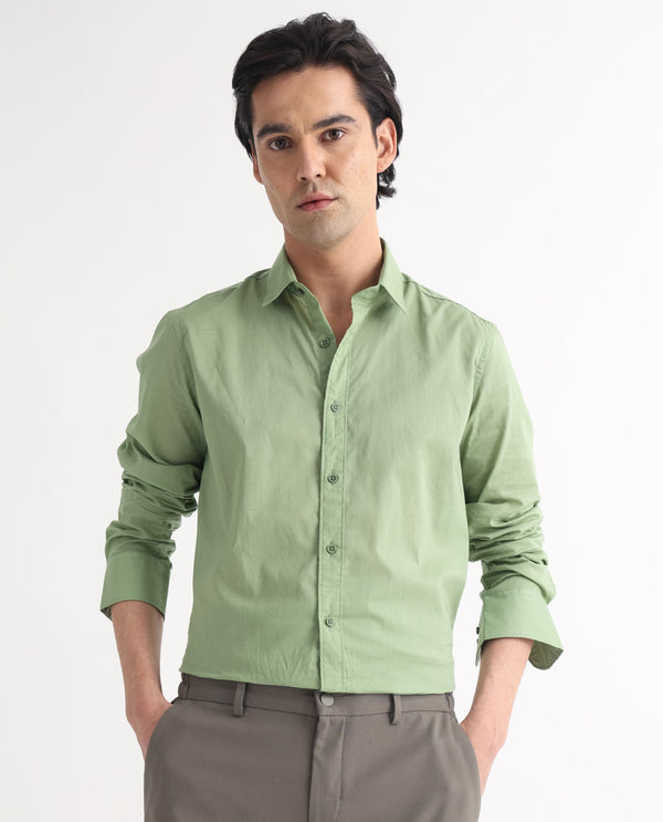 Rare Rabbit Men's Fullslee Green Cotton Fabric Full Sleeves Solid Shirt
