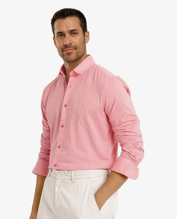 Rare Rabbit Men's Fullslee Coral Cotton Fabric Full Sleeves Solid Shirt