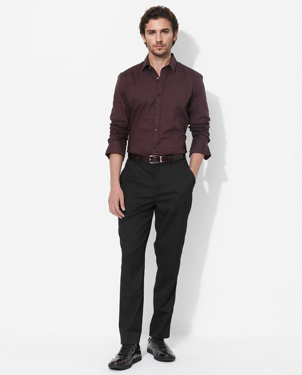 Rare Rabbit Men's Fullsleen Brown Cotton Fabric Full Sleeves Collared Neck Regular Fit Solid Shirt