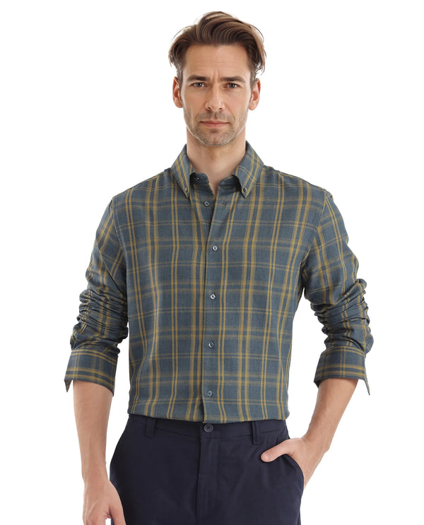Rare Rabbit  Men's Funto Dark Blue Cotton Fabric Checks Shirt