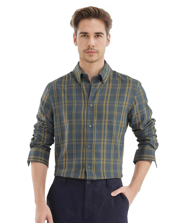 Rare Rabbit Men's Funto Dark Blue Cotton Fabric Full Sleeve Regular Fit Checks Shirt