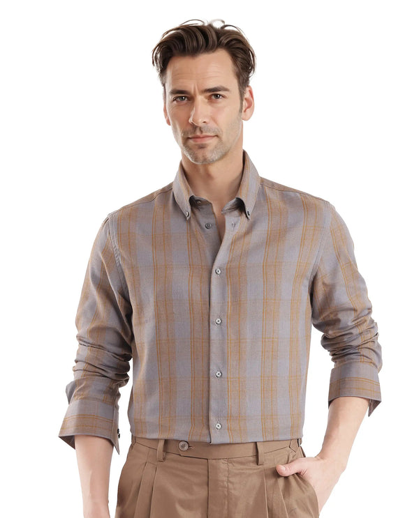 Rare Rabbit  Men's Funto Dark Grey Cotton Fabric Checks Shirt