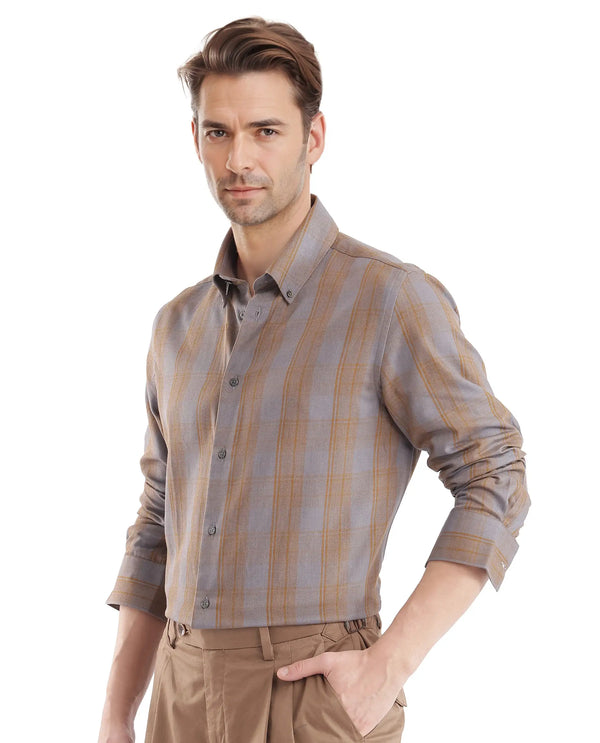 Rare Rabbit Men's Funto Dark Grey Cotton Fabric Full Sleeve Regular Fit Checks Shirt