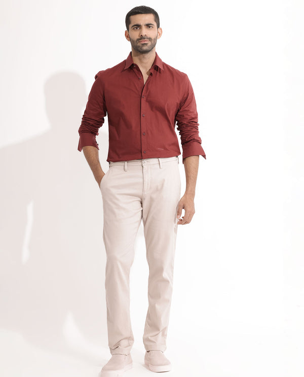 Rare Rabbit Men's Fullslee Maroon Cotton Fabric Full Sleeves Solid Shirt