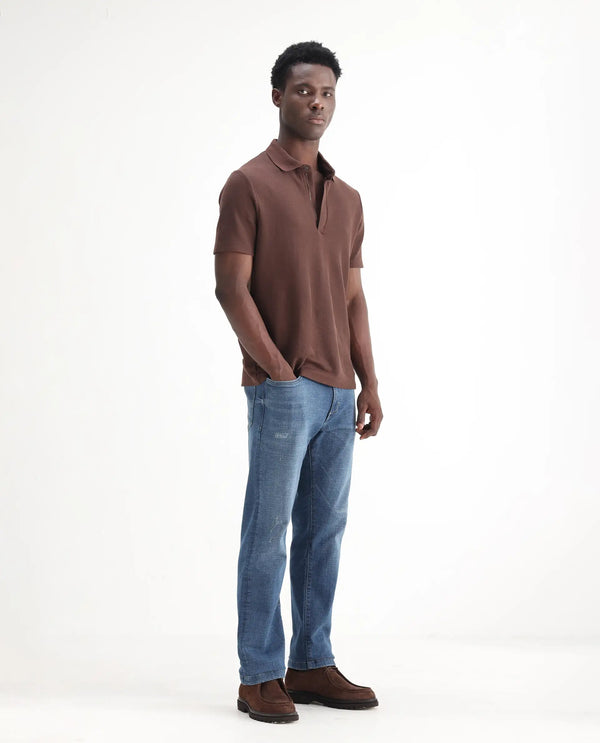 Rare Rabbit Mens Gala Blue Cotton Polyester Solid Regular Fit Jeans
