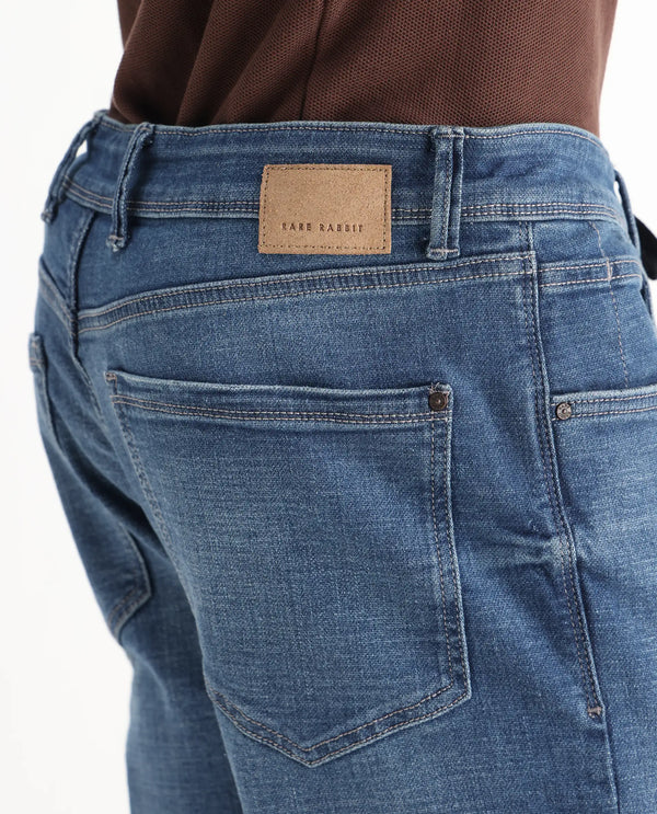 Rare Rabbit Mens Gala Blue Cotton Polyester Solid Regular Fit Jeans